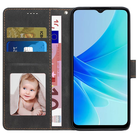 Leather Phone Case for Oppo A57 (2022) 5G / A77 5G / A97 5G / Realme Q5i / V23 5G / Narzo 50 5G / OnePlus Nord N300 5G , Wallet Stand Flip Cover