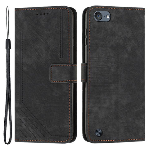 For iPod Touch 5 / 6 / (2019) Phone Case PU Leather Stand Wallet Skin-touch Lines Imprinted Cover