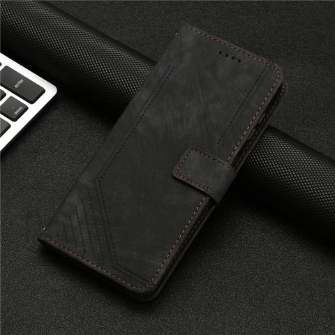For iPod Touch 5 / 6 / (2019) Phone Case PU Leather Stand Wallet Skin-touch Lines Imprinted Cover