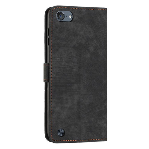 For iPod Touch 5 / 6 / (2019) Phone Case PU Leather Stand Wallet Skin-touch Lines Imprinted Cover