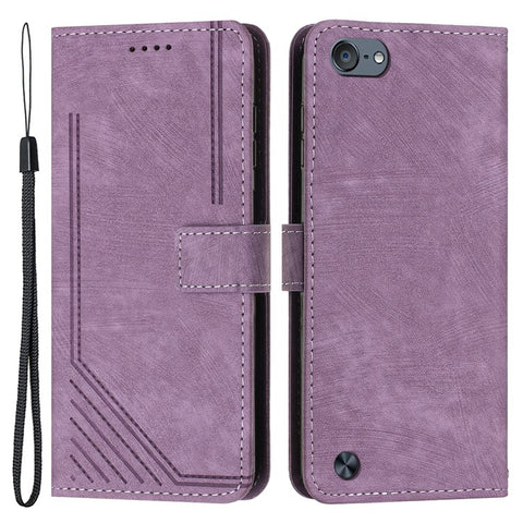 For iPod Touch 5 / 6 / (2019) Phone Case PU Leather Stand Wallet Skin-touch Lines Imprinted Cover