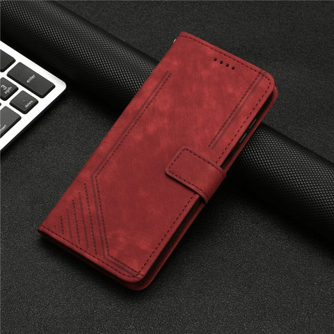 For iPod Touch (2019) / Touch 6 / Touch 5 Crossbody Wallet Case PU Leather Lines Imprinted Stand Phone Cover