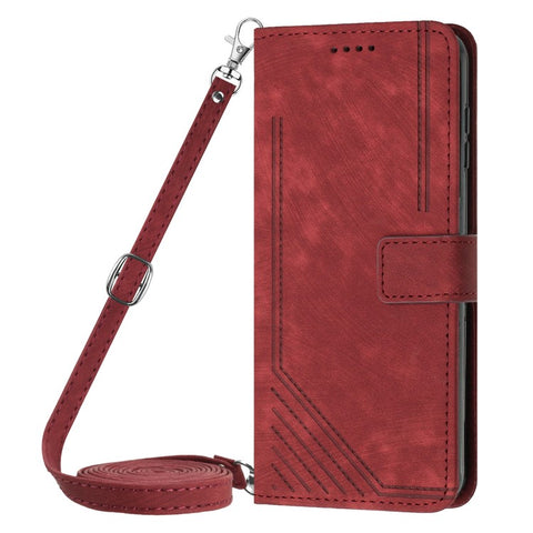 For iPod Touch (2019) / Touch 6 / Touch 5 Crossbody Wallet Case PU Leather Lines Imprinted Stand Phone Cover