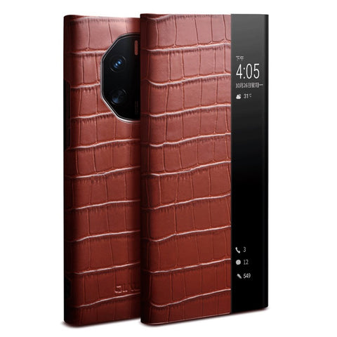 QIALINO Anti-Drop Phone Case for Huawei Mate 50 RS Porsche Design 4G Genuine Cow Leather PC Cover