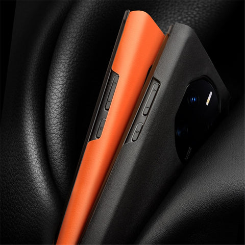 QIALINO Phone Case for Huawei Mate 50 RS Porsche Design 4G Cowhide Leather PC Cover Anti-Drop Shockproof Case