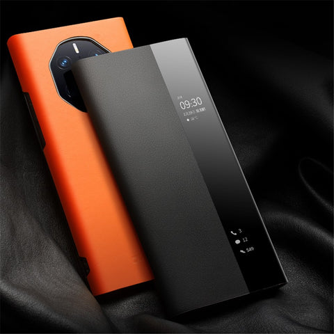 QIALINO Phone Case for Huawei Mate 50 RS Porsche Design 4G Cowhide Leather PC Cover Anti-Drop Shockproof Case