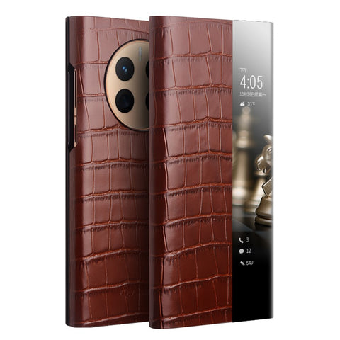 QIALINO For Huawei Mate 50 4G / 50E 4G Genuine Cow Leather PC Cover Anti-Drop Phone Case