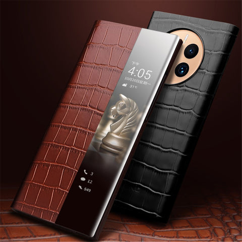 QIALINO For Huawei Mate 50 4G / 50E 4G Genuine Cow Leather PC Cover Anti-Drop Phone Case