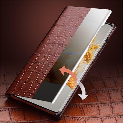 QIALINO For Huawei Mate 50 4G / 50E 4G Genuine Cow Leather PC Cover Anti-Drop Phone Case