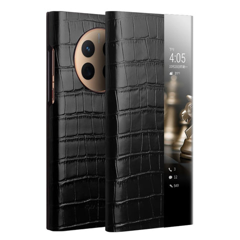 QIALINO For Huawei Mate 50 4G / 50E 4G Genuine Cow Leather PC Cover Anti-Drop Phone Case