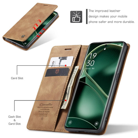 CASEME 013 Series For Oppo Find X6 Pro PU Leather Wallet Phone Case Shockproof Flip Stand Phone Shell