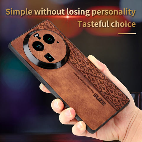 AZNS For Oppo Find X6 Imprinted PU Leather Coated TPU Cover Anti-drop Phone Case