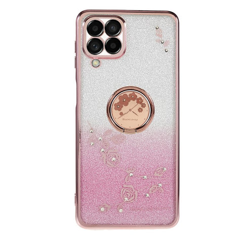 KADEM For Samsung Galaxy M53 5G TPU Case Gradient Glitter Rhinestone Decor Flower Pattern Phone Cover