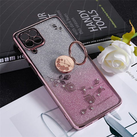 KADEM For Samsung Galaxy M53 5G TPU Case Gradient Glitter Rhinestone Decor Flower Pattern Phone Cover