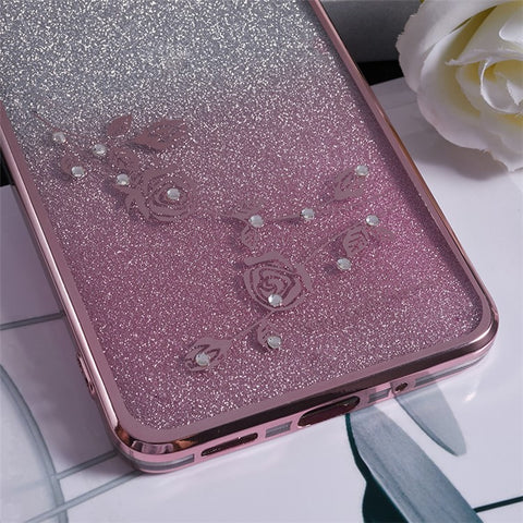 KADEM For Samsung Galaxy M53 5G TPU Case Gradient Glitter Rhinestone Decor Flower Pattern Phone Cover
