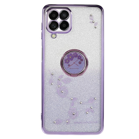 KADEM For Samsung Galaxy M53 5G TPU Case Gradient Glitter Rhinestone Decor Flower Pattern Phone Cover