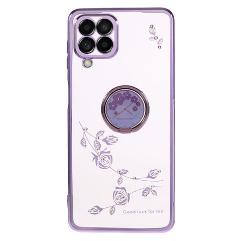 KADEM For Samsung Galaxy M53 5G Phone Case with Kickstand Electroplating Flower Pattern Rhinestone Phone Cover