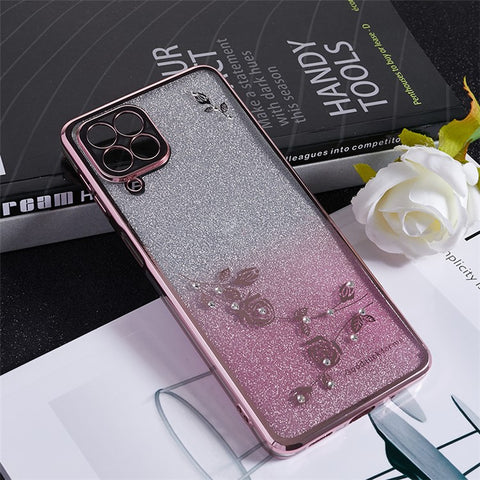 KADEM For Samsung Galaxy M53 5G Rhinestone Decor Flower Pattern Phone Case Gradient Glitter TPU Cover