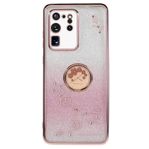 KADEM TPU Case for Samsung Galaxy S20 Ultra Gradient Glitter Rhinestone Decor Flower Pattern Phone Cover