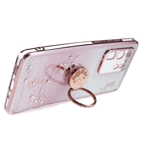 KADEM TPU Case for Samsung Galaxy S20 Ultra Gradient Glitter Rhinestone Decor Flower Pattern Phone Cover