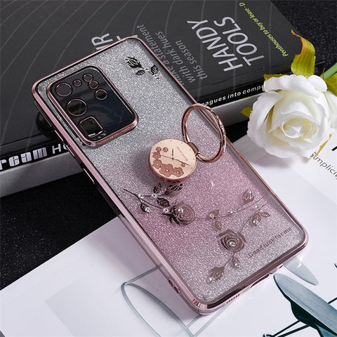 KADEM TPU Case for Samsung Galaxy S20 Ultra Gradient Glitter Rhinestone Decor Flower Pattern Phone Cover