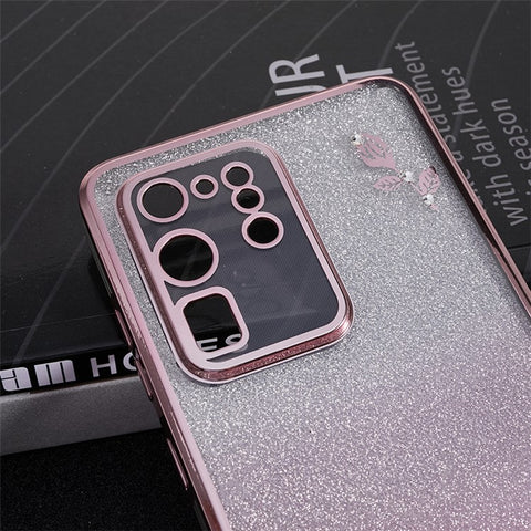 KADEM TPU Case for Samsung Galaxy S20 Ultra Gradient Glitter Rhinestone Decor Flower Pattern Phone Cover