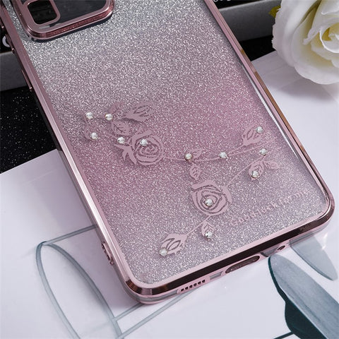 KADEM TPU Case for Samsung Galaxy S20 Ultra Gradient Glitter Rhinestone Decor Flower Pattern Phone Cover