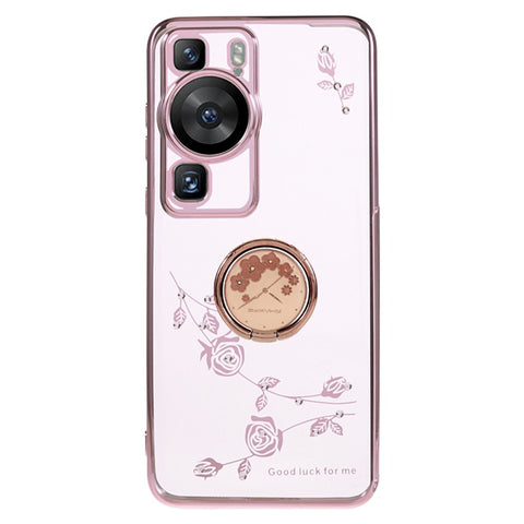 KADEM Electroplating Kickstand TPU Case for Huawei P60 , Flower Pattern Rhinestone Cell Phone Cover