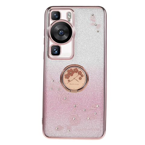 KADEM For Huawei P60 Flower Pattern Kickstand TPU Case Rhinestone Gradient Glitter TPU Cover