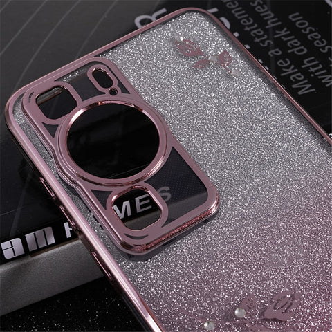 KADEM For Huawei P60 Flower Pattern Kickstand TPU Case Rhinestone Gradient Glitter TPU Cover