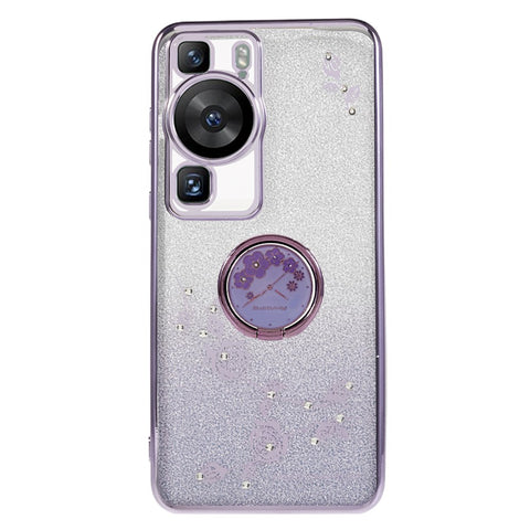 KADEM For Huawei P60 Flower Pattern Kickstand TPU Case Rhinestone Gradient Glitter TPU Cover