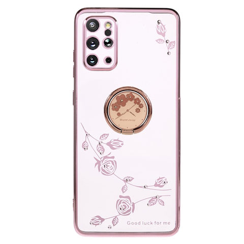 KADEM For Samsung Galaxy S20 Plus 5G / 4G Flower Pattern TPU Case Rhinestone Electroplating Kickstand Phone Cover