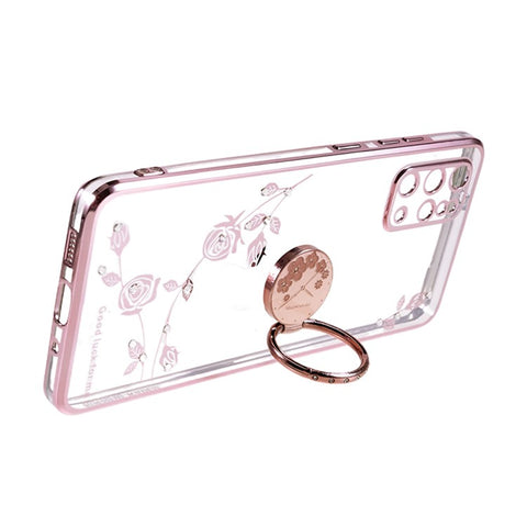 KADEM For Samsung Galaxy S20 Plus 5G / 4G Flower Pattern TPU Case Rhinestone Electroplating Kickstand Phone Cover