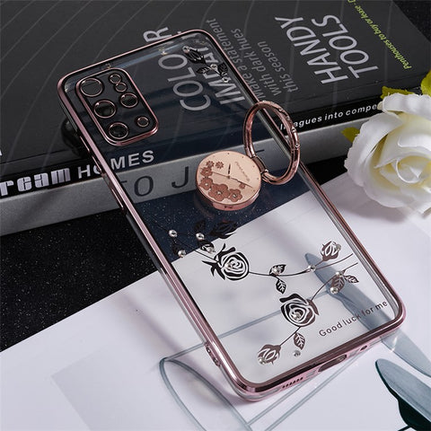 KADEM For Samsung Galaxy S20 Plus 5G / 4G Flower Pattern TPU Case Rhinestone Electroplating Kickstand Phone Cover