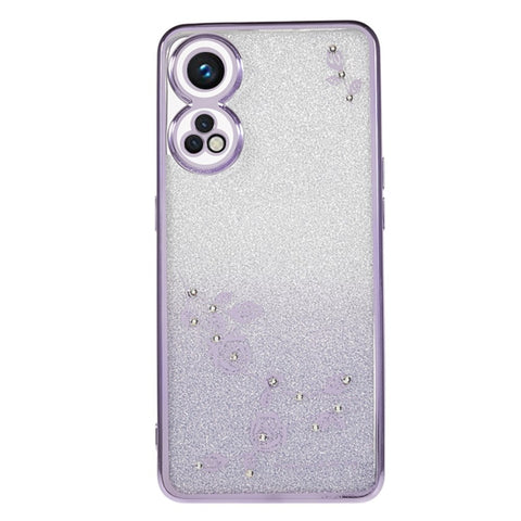 KADEM Rhinestone Flower Design Phone Case for Oppo Reno8 T 4G , Gradient Glitter Soft TPU Cover