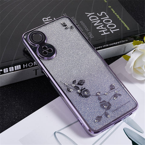 KADEM Rhinestone Flower Design Phone Case for Oppo Reno8 T 4G , Gradient Glitter Soft TPU Cover