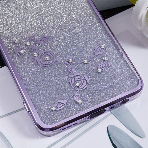KADEM Rhinestone Flower Design Phone Case for Oppo Reno8 T 4G , Gradient Glitter Soft TPU Cover