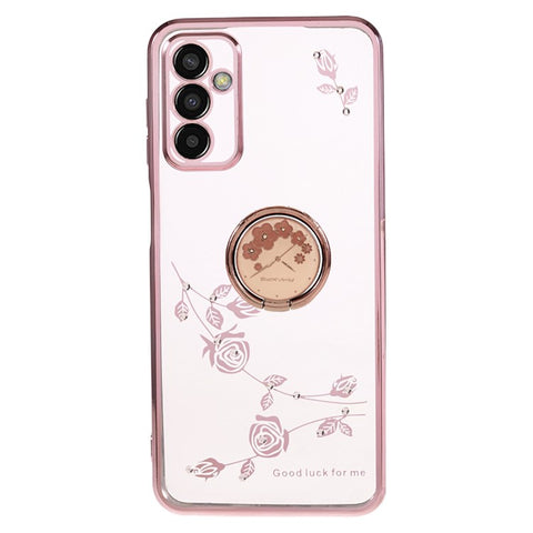 KADEM For Samsung Galaxy M13 4G / F23 5G / M23 5G Flower Pattern Electroplating TPU Case Rhinestone Kickstand Phone Cover