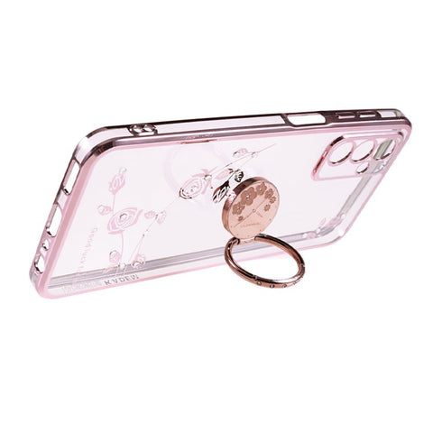 KADEM For Samsung Galaxy M13 4G / F23 5G / M23 5G Flower Pattern Electroplating TPU Case Rhinestone Kickstand Phone Cover