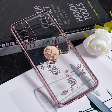 KADEM For Samsung Galaxy M13 4G / F23 5G / M23 5G Flower Pattern Electroplating TPU Case Rhinestone Kickstand Phone Cover