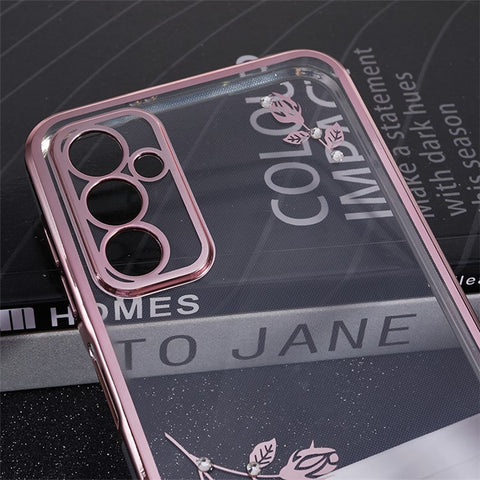 KADEM For Samsung Galaxy M13 4G / F23 5G / M23 5G Flower Pattern Electroplating TPU Case Rhinestone Kickstand Phone Cover