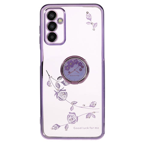 KADEM For Samsung Galaxy M13 4G / F23 5G / M23 5G Flower Pattern Electroplating TPU Case Rhinestone Kickstand Phone Cover