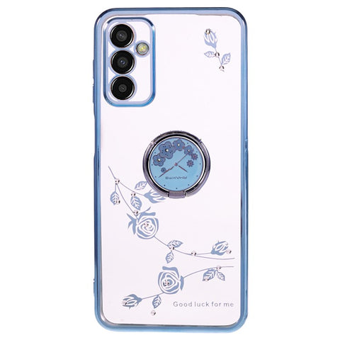 KADEM For Samsung Galaxy M13 4G / F23 5G / M23 5G Flower Pattern Electroplating TPU Case Rhinestone Kickstand Phone Cover