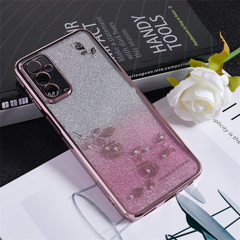 KADEM TPU Case for Samsung Galaxy M13 4G / F23 5G / M23 5G Gradient Glitter Rhinestone Flower Pattern Phone Cover