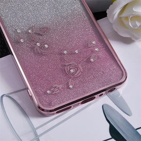 KADEM TPU Case for Samsung Galaxy M13 4G / F23 5G / M23 5G Gradient Glitter Rhinestone Flower Pattern Phone Cover