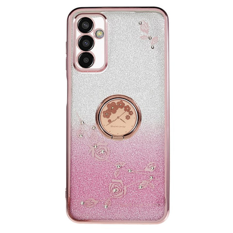 KADEM For Samsung Galaxy M13 4G / F23 5G / M23 5G Glitter Gradient TPU Phone Case Flower Rhinestone Decor Cover with Ring Kickstand