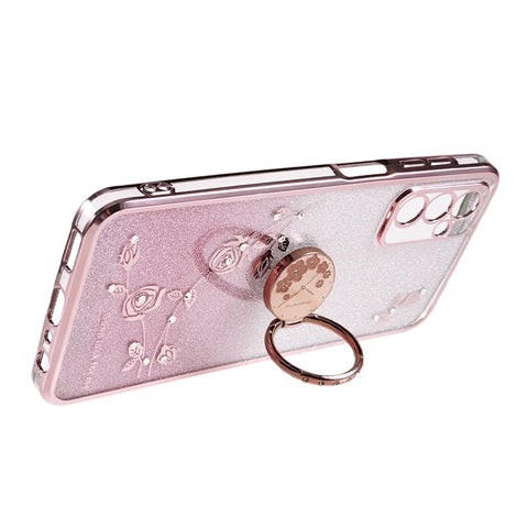 KADEM For Samsung Galaxy M13 4G / F23 5G / M23 5G Glitter Gradient TPU Phone Case Flower Rhinestone Decor Cover with Ring Kickstand