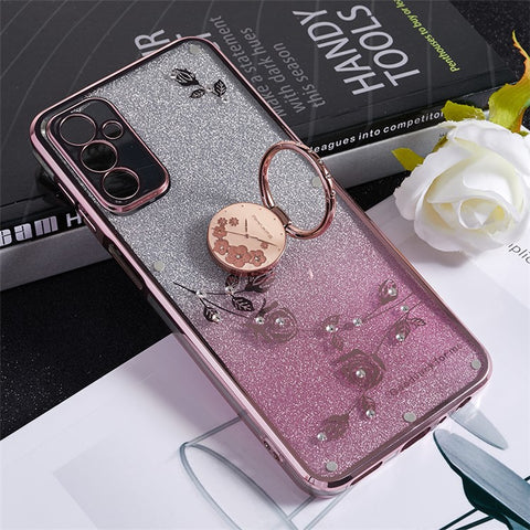 KADEM For Samsung Galaxy M13 4G / F23 5G / M23 5G Glitter Gradient TPU Phone Case Flower Rhinestone Decor Cover with Ring Kickstand