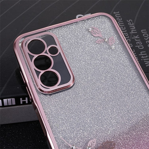KADEM For Samsung Galaxy M13 4G / F23 5G / M23 5G Glitter Gradient TPU Phone Case Flower Rhinestone Decor Cover with Ring Kickstand
