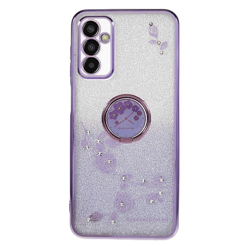 KADEM For Samsung Galaxy M13 4G / F23 5G / M23 5G Glitter Gradient TPU Phone Case Flower Rhinestone Decor Cover with Ring Kickstand